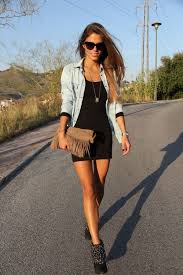Little Black Dress With Denim Shirt Over Casual Outfit Fashion Tight Black Dress Style