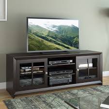 Black 70 Inch Tv Stand Accommodates Tvs Up To 70 Inches This Solid Wood Tv Stand Has Built In Cable Management Nickel Handles And Is Easy To Entertainment Center Tv Bench Tv Stand