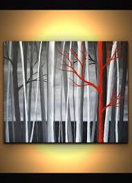 Black And White Canvas Painting Black Red White Abstract Trees Painting Modern Wall By Zarasshop Abstract Tree Painting White Painting Abstract Tree