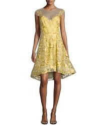 Floral Lace Illusion Cocktail Dress Bright Yellow Cocktail Dress Yellow Dresses Yellow Lace Dresses