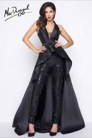 Black Skinny Pants Jumpsuit With High Low Overskirt Fashion Formal Dresses Evening Dresses