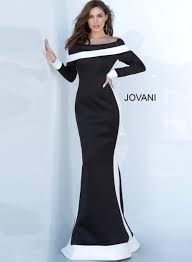 Black And White Long Sleeve Gown Jovani 4062 Black And White Long Sleeve Evening Gown In 2020 Long Sleeve Evening Gowns Striped Evening Dresses White Long Sleeve Dress