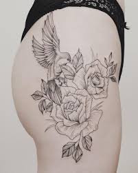 Bird And Rose Tattoo Delicate Tattoo Bird And Flowers Hip Tattoo Bird And Flower Tattoo Birds Tattoo