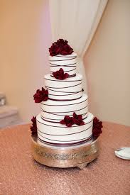 Four Tier White Wedding Cake With Burgundy Accents Arizona Wedding Photographers Villa Tuscan Burgundy Wedding Cake Winter Wedding Cake Blush Wedding Cakes