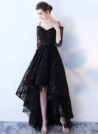 Black Lace High Low Prom Dress Homecoming Dress Modewish Beautiful Prom Dresses Wedding Dresses High Low Evening Dresses With Sleeves Black Lace Prom Dress