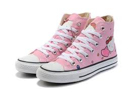 Black And Pink Converse High Tops Hello Kitty Converse All Star High Tops Pink Canvas Shoes Hello Kitty Shoes Chuck Taylor Shoes Cute Converse