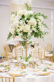 Classy And Traditional Gold And White Wedding Tall Wedding Centerpieces White Wedding Flowers Green Centerpieces