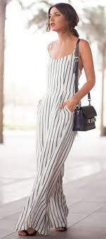 Black And White Striped Jumpsuit Outfit Ideas Black And White Striped Jumpsuit With Black Small Cross Body Bag Fashion Stylish Outfits Street Style