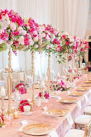 Classic Elegant Hot Pink Blush And Gold Wedding Reception With Hot Pink Wedding Flowers Hot Pink Wedding Flowers Pink Wedding Receptions Pink And Gold Wedding