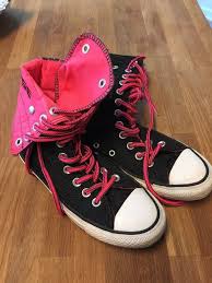 Black And Pink Converse High Tops Converse All Stars Chuck Taylor Black Pink High Tops Fold Over 13 Hole M 3 W 5 Converse Hitops Chuck Taylors Pink High Tops Converse All Star