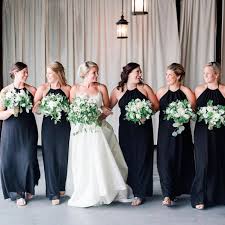 An All Nouvelleamsale Line Up In Our Carey Bridal Gown And Black Jordan Dresses Amsale Bride Bri Amsale Bridesmaid Bridal Gowns Black Wedding Dresses