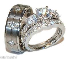 His Hers 3 Piece Vintage Style Wedding Ring Set Ster Womens Wedding Ring Sets Wedding Rings Sets His And Hers Vintage Style Wedding Rings