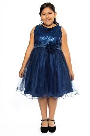 Girls Plus Size Navy Blue Sequin Party Dress W Lettuce Tulle Hem Kd305