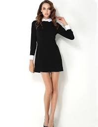 42 95 White Collar Dress Black Long Sleeve Dress Fashion Cute Dresses