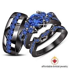 Matching Black And Blue Wedding Rings Blue Sapphire Black Gold Over 2ct Wedding His Hers Matching Trio Ring Set Jewelry Watches Eng Black Gold Ring Black Gold Jewelry Engagement Rings Sapphire