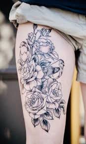 Bird And Rose Tattoo Flower And Birds Tattoo On Thigh Bird And Flower Tattoo Thigh Tattoos Women Tattoos
