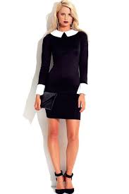 Lethalbeauty Black White Wide Collar Fitted Bodycon Dress Fitted Bodycon Dress Bodycon Dress Peter Pan Collar Dress