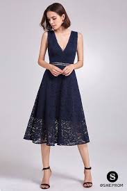 Navy Blue Lace Midi Dress Click To View More Choose From 1500 Formal Dresses At Sheprom Cocktail Dress Lace Prom Dresses Sleeveless Sleeveless Lace Dress