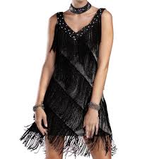 1920s Vintage Great Gatsby Sequin Fringe Tassel Party Flapper Dress Black Fn2064 Plus Size Flapper Dress Women Dresses Classy V Neck Cocktail Dress