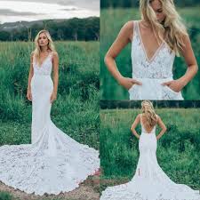 2017 Lace Sheath Beach Wedding Dress V Neck Backless White Ivory Bridal Gown New Ebay Braut Brautkleid Meerjungfrau Hochzeitskleid