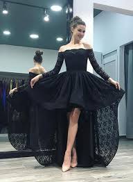 Black Lace High Low Long Sleeve Prom Dress Prom Dresses Long With Sleeves Long Sleeve Homecoming Dresses Prom Dresses With Sleeves