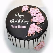 Personalized Birthday Cakes For Men With Name Write Name On Beautiful Floral Chocolate Birthday Cake Elegant Name Birthd Chocolate Birthday Cake Decoration Cake Decorating Designs Chocolate Cake Decoration