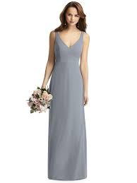 Peyton Long V Back Chiffon Trumpet Dress In Platinum Gray Dessy Bridesmaid Dresses Bridesmaid Dress Colors Modern Bridesmaid Dresses