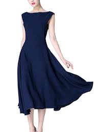Navy Blue Solid Color Cinched Waist Midi Dress Cocktail Attire For Women Casual Attire For Women Dresses