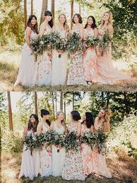 3 Bold Bridesmaids Looks For Your Fashion Forward Wedding Junebug Weddings Floral Bridesmaid Dresses Floral Bridesmaid Wedding Bridesmaids