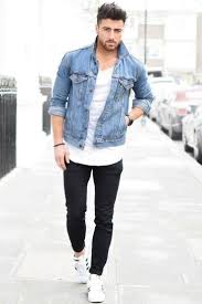Black Pants And Blue Denim Jacket Jean Jacket Outfits For Men Denim Jacket Men Jackets Men Fashion How To Wear Denim Jacket