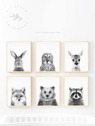 Black And White Animal Prints For Baby Nursery Black And White Raccoon Print Black And White Woodland Animal Etsy Nursery Animal Prints Baby Animal Prints White Animal Nursery