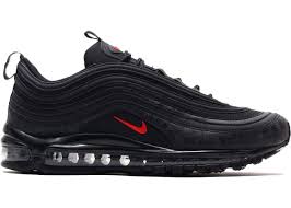 All Black Air Max 97 Mens Nike Air Max 97 All Over Print Black Red In 2020 Nike Air Max 97 Nike Shoes Air Max Nike Fashion Sneakers