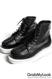 Black Boots White Sole Black Lace Up Run Way Mens Military Thick White Sole High Top Boots Sneaker Shoe Boots Boots Boots Men