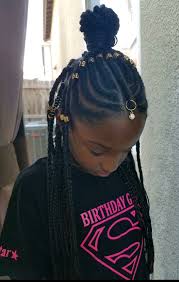 Black And Gold Silky Braiding Hair Kids African Braids With Gold Dreadlock Beads Kids Hairstyles Hair Styles Hair Shows