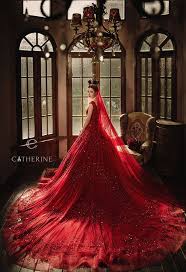 Blending Classic And Luxury This Timelessly Sophisticated Red Gown From Catherine Wedding Is A Show Stopper Red Wedding Gowns Gowns Red Gowns