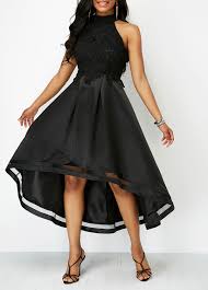 Black Lace Panel Sleeveless High Low Dress Rotita Com Usd 36 23 Black High Low Dress A Line Prom Dresses Lace Dress Black