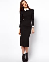 Black Pencil Dress With White Collar Asos Pencil Dress Everyday Dresses Collar Dress