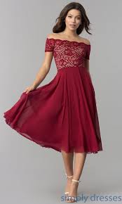 Off The Shoulder Tea Length Wedding Guest Dress Wedding Guest Dress Burgundy Wedding Dress Summer Fashion Dresses