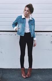 Black Pants And Blue Denim Jacket View Picture 387 X 592 Pixels Picresize Com Outfits For Teens Hipster Outfits Jacket Outfits