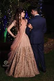 Peach Shaded Lehenga With Gold Work For Reception Day Urbanclapweddings Br Engagement Dress For Bride Couple Wedding Dress Indian Wedding Photography Poses