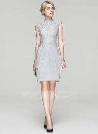Au 214 00 Sheath Column High Neck Knee Length Charmeuse Cocktail Dress With Ruffle Jj S House Cocktail Dress Classy Classy Dress Nice Dresses
