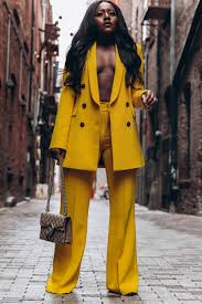 Black And Yellow Suits For Ladies Progress Not Perfection Woman Suit Fashion Girl Suits Black Girl Fashion