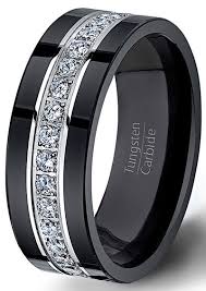 Black Tungsten Ring Fully Stacked With Brilliant Diamond Mens Wedding Band Comfort Mens Diamond Wedding Bands Black Tungsten Rings Mens Wedding Bands Tungsten