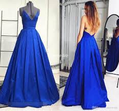 Under 100 Cheap Long Prom Dresses Royal Blue Spaghetti Straps Backless Pleat Satin Full Length 2 Prom Dresses Blue Prom Dresses Long Blue Evening Dresses Prom