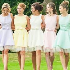 Rainbow Bridesmaid Dresses Open Back Scoop Neck Bridesmaid Dress Cute Mini Bridesmaid Dress With Sweet Bows 01012816 From Vanessawu Rainbow Bridesmaid Dresses Pastel Bridesmaid Dresses Short Bridesmaid Dresses
