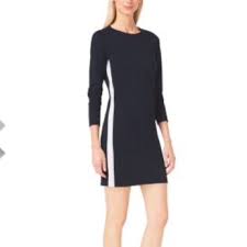 Michael By Mk Dress Cotton Blends Dress Long Sleeve Navy Dress Sleek Dress