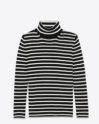 Black And White Striped Turtleneck Sweater Saint Laurent Turtleneck Sweater In Black And Ivory Striped Cotton And Wool Ysl Com Black Turtleneck Sweater Turtle Neck Sweaters
