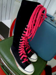 Black And Pink Converse High Tops Black Pink Punk Converse Style Knee High Lace Up Sneaker Boot Converse Style Women Pink Converse Galaxy Shoes
