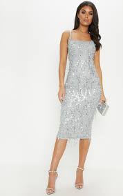 Silver Silver Cocktail Dress Silver Midi Dress Sparkly Dress