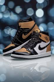 Jordan 1 Mid Patent Black White Gold On Feet Air Jordan 1 Retro High Og Nrg Gold Toe 861428 007 In 2020 Air Jordans Air Jordan Sneakers Gold Toe